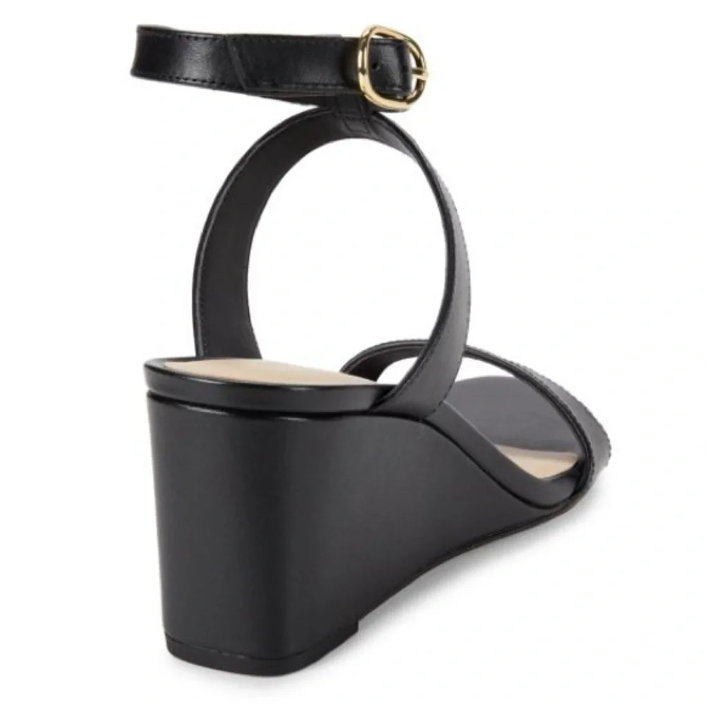 NEW! STUART WEITZMAN Black Avenue Leather Wedge Sandals - Size 10US/EU40.5 - Picture 4 of 13